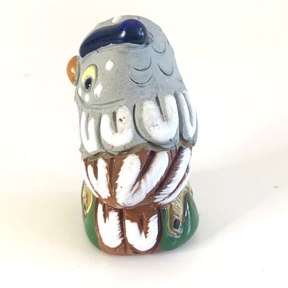 Adorable Owl Figurine Ceramic Red Clay Hand Painted Folk Art Miniature - Picture 2 of 8